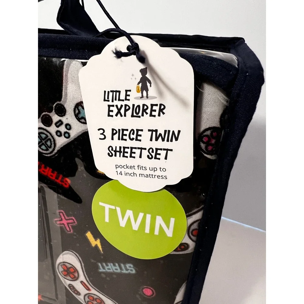 Little Explorer Twin Sheet Set 3pc Video Game Controller Gamer Black Blue New